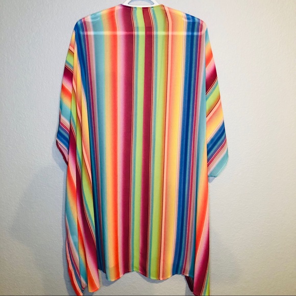 Pink Lily Beach Party Life Rainbow Striped Kimono - Picture 4 of 7
